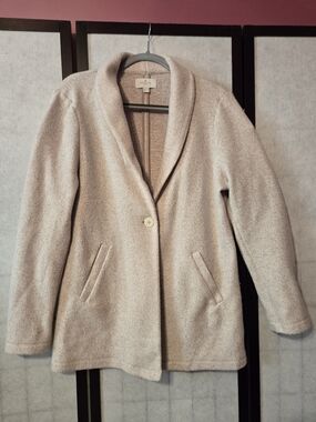 Wool-Blend Shawl Collar Coatigan in Light Beige- Springfield Woman Size 8